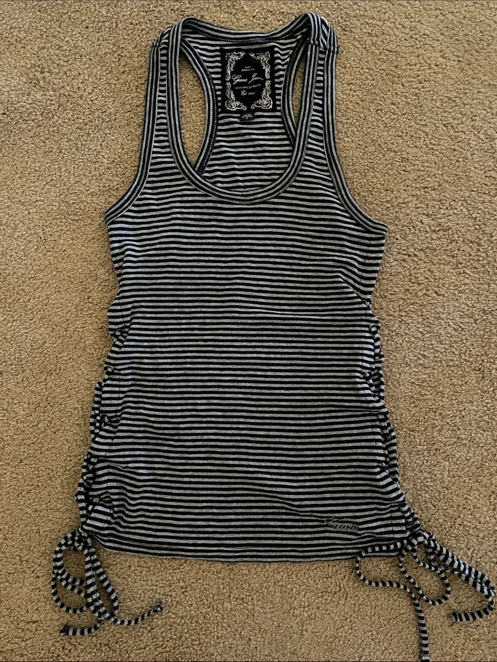 Guess Black & Grey Striped Racerback Tank with Side Ties